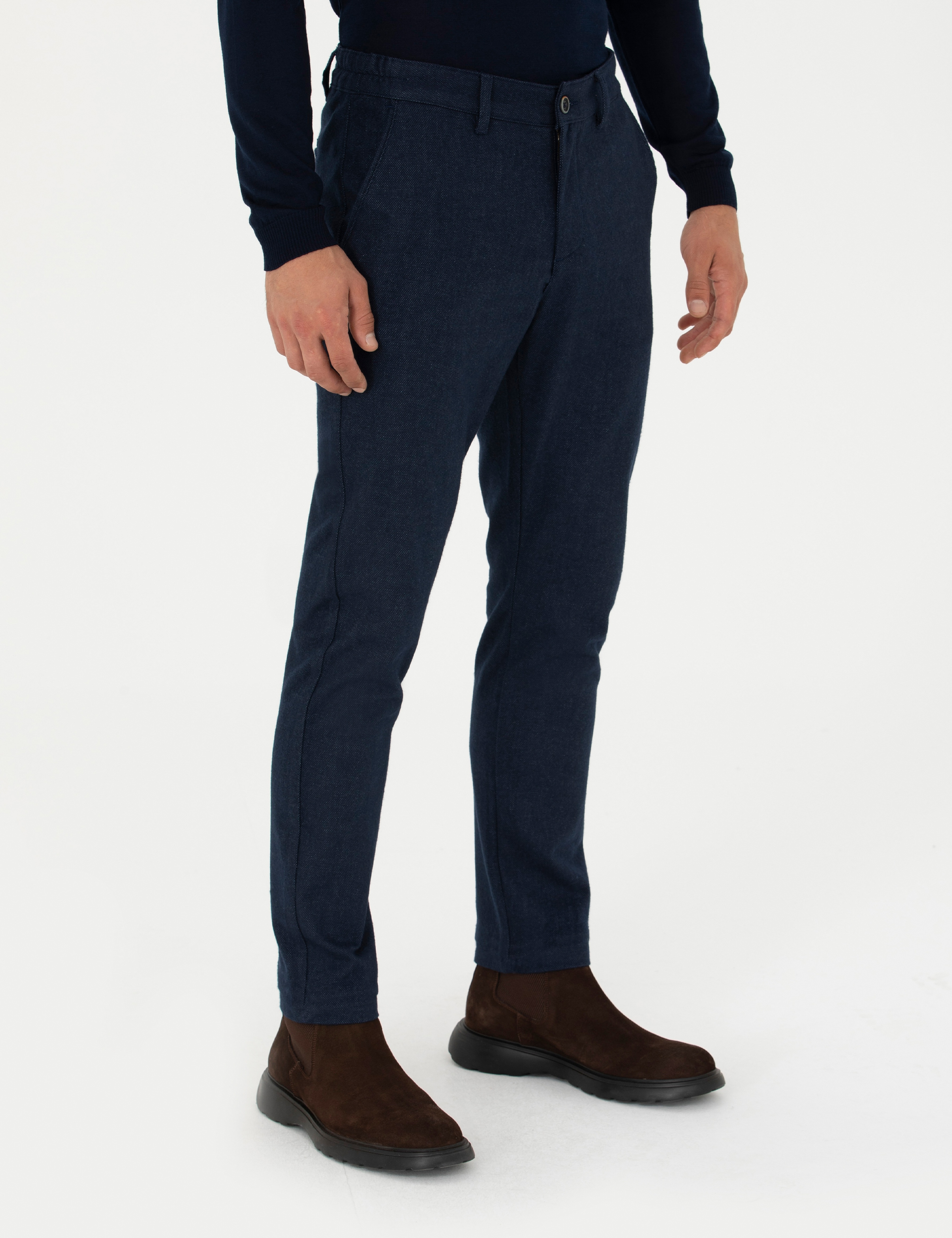 Lacivert Slim Fit Beli Lastikli Kanvas Pantolon - Image 2
