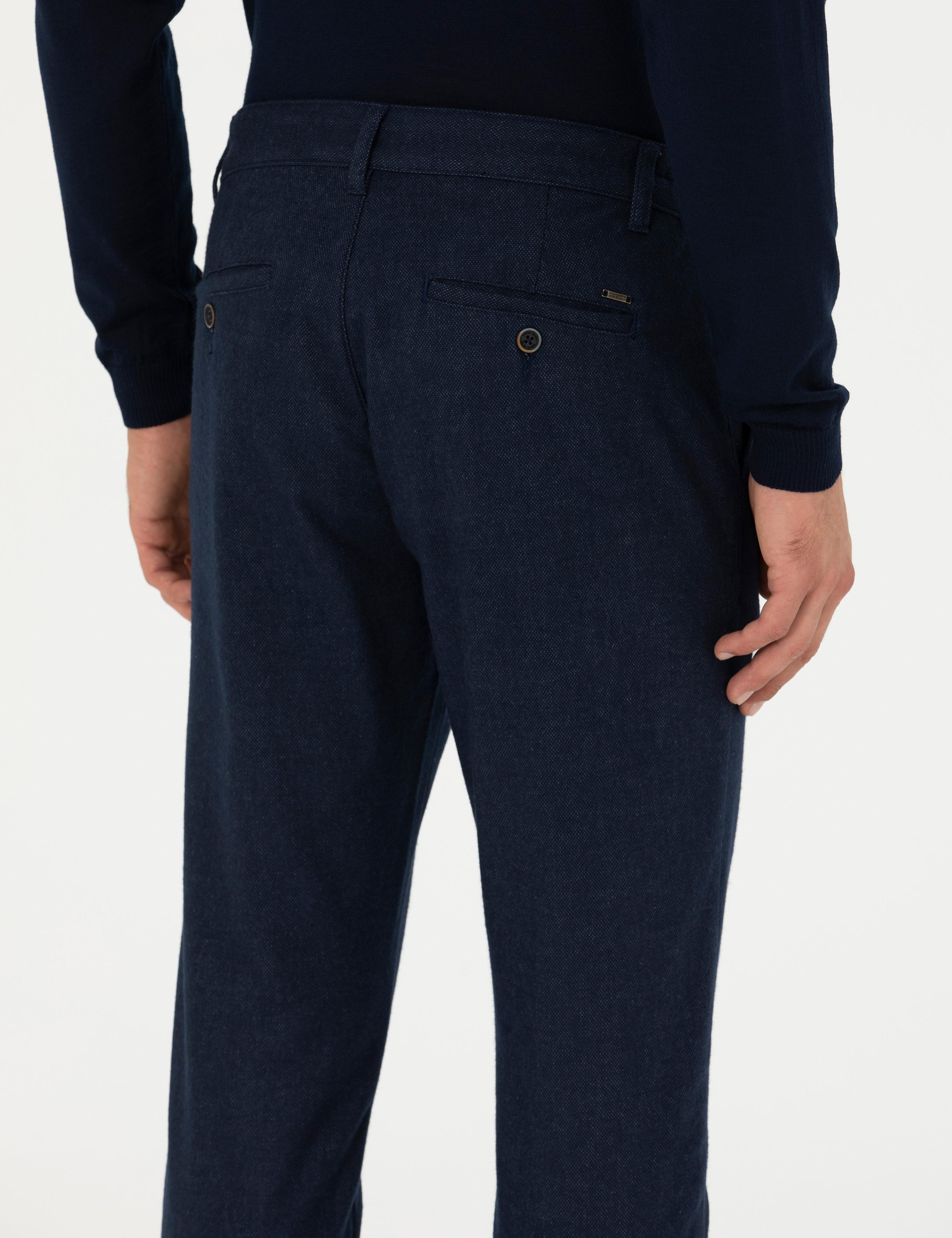 Lacivert Slim Fit Beli Lastikli Kanvas Pantolon