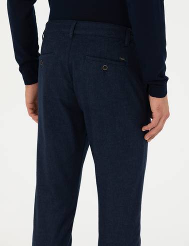 Lacivert Slim Fit Beli Lastikli Kanvas Pantolon