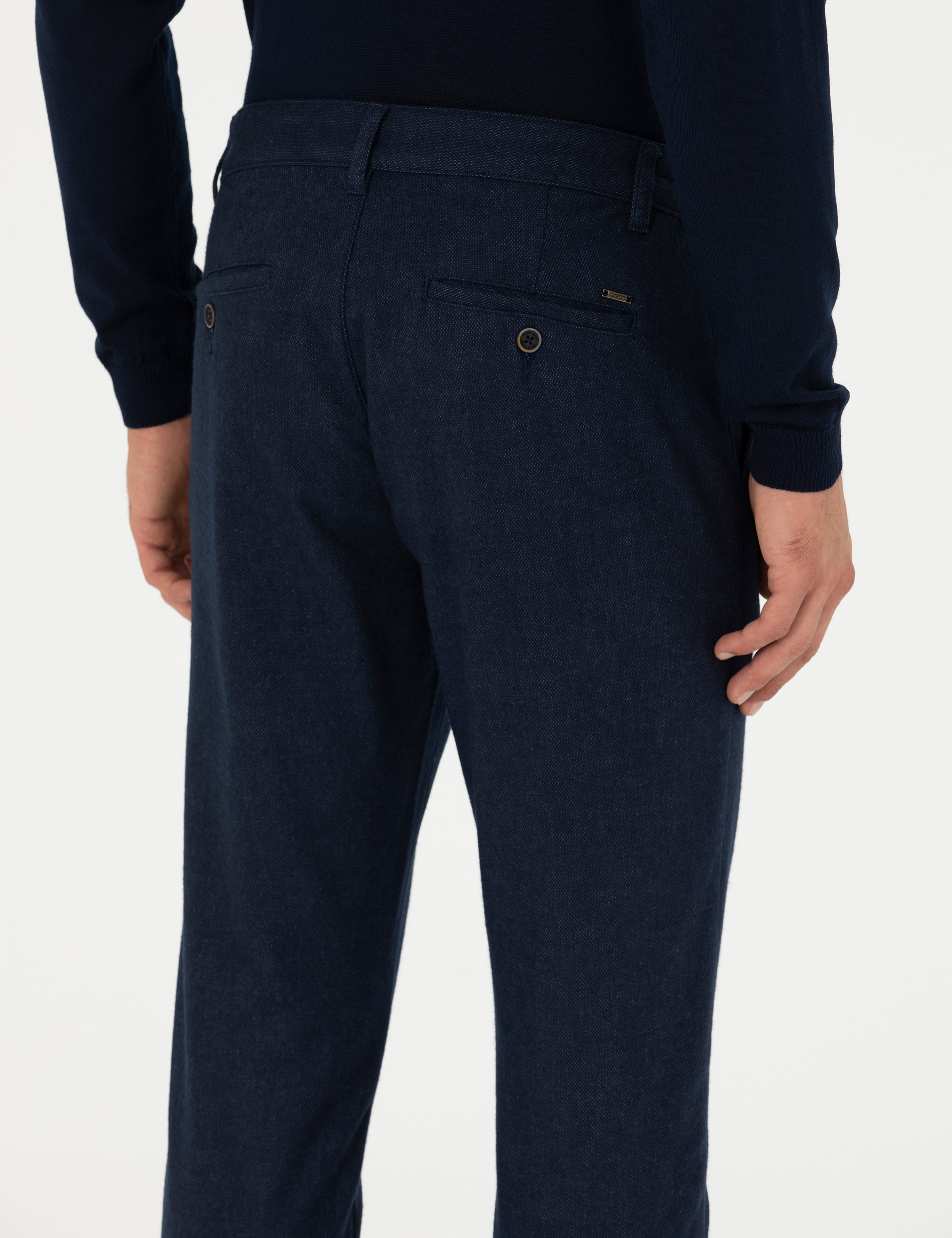 Lacivert Slim Fit Beli Lastikli Kanvas Pantolon