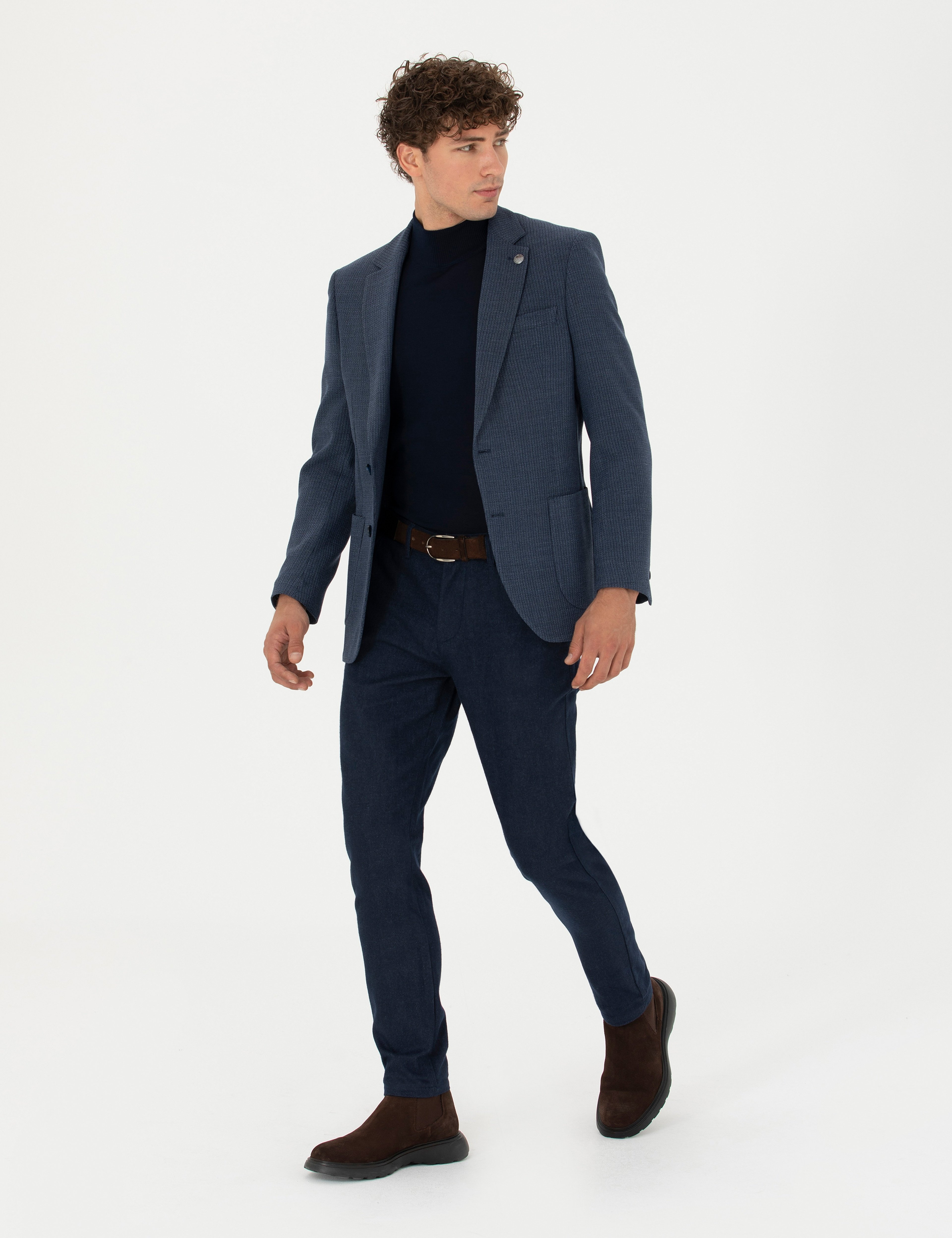 Lacivert Slim Fit Beli Lastikli Kanvas Pantolon