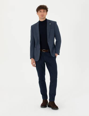 Lacivert Slim Fit Beli Lastikli Kanvas Pantolon
