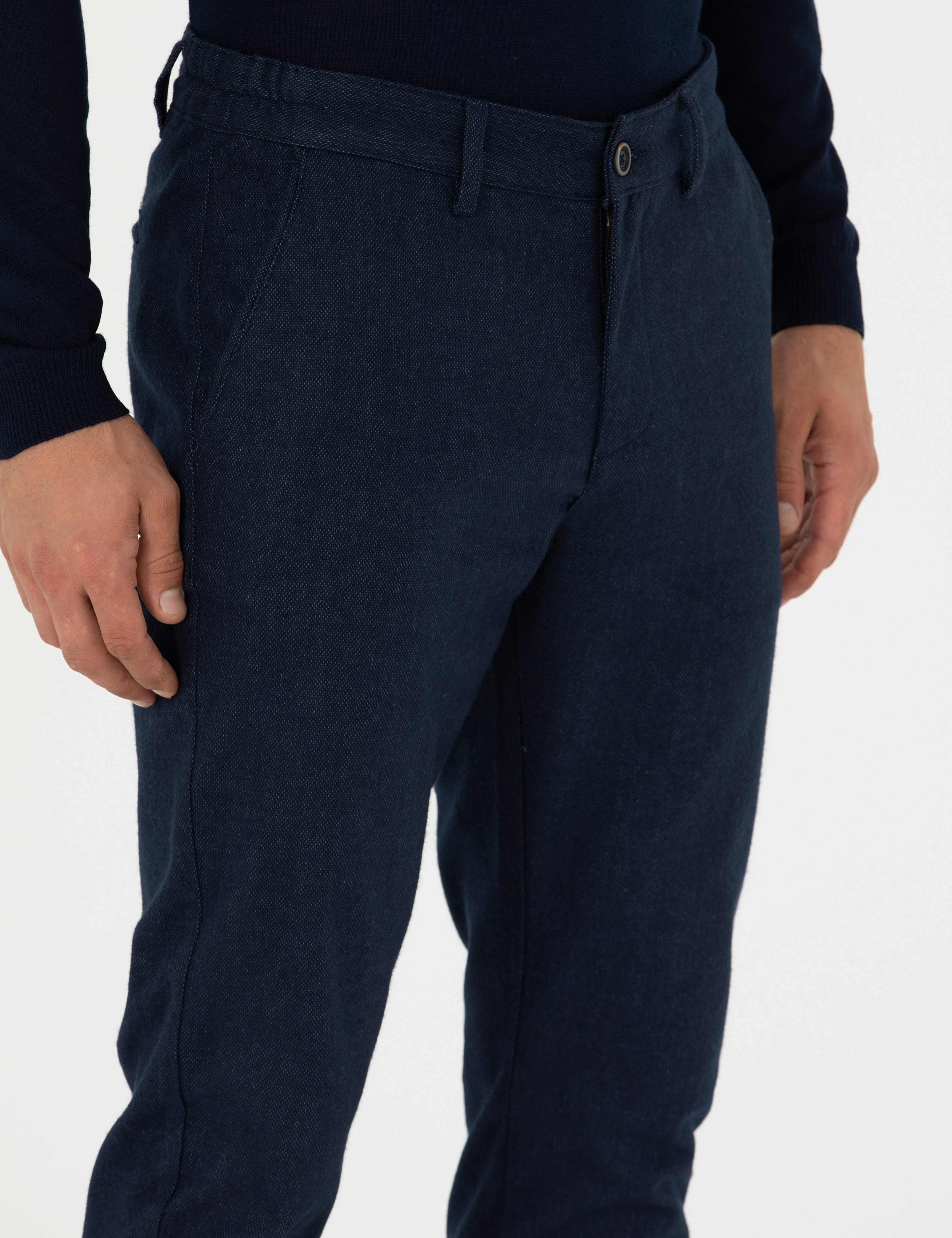Lacivert Slim Fit Beli Lastikli Kanvas Pantolon - Image 4