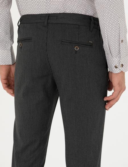 Antrasit Slim Fit Çizgili Beli Lastikli Bağcıklı Kanvas Pantolon - 50279389146