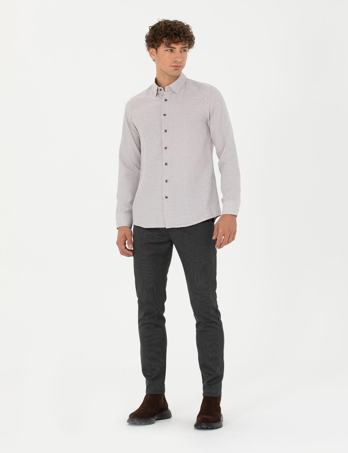 Antrasit Slim Fit Çizgili Beli Lastikli Bağcıklı Kanvas Pantolon - 50279389146