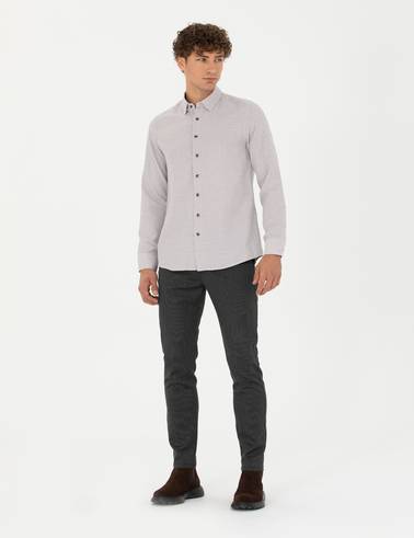 Antrasit Slim Fit Çizgili Beli Lastikli Bağcıklı Kanvas Pantolon