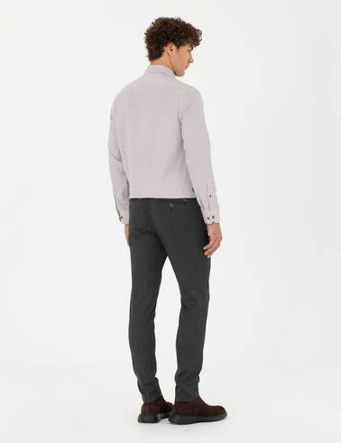 Antrasit Slim Fit Çizgili Beli Lastikli Bağcıklı Kanvas Pantolon