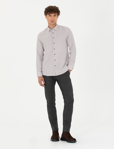 Antrasit Slim Fit Çizgili Beli Lastikli Bağcıklı Kanvas Pantolon