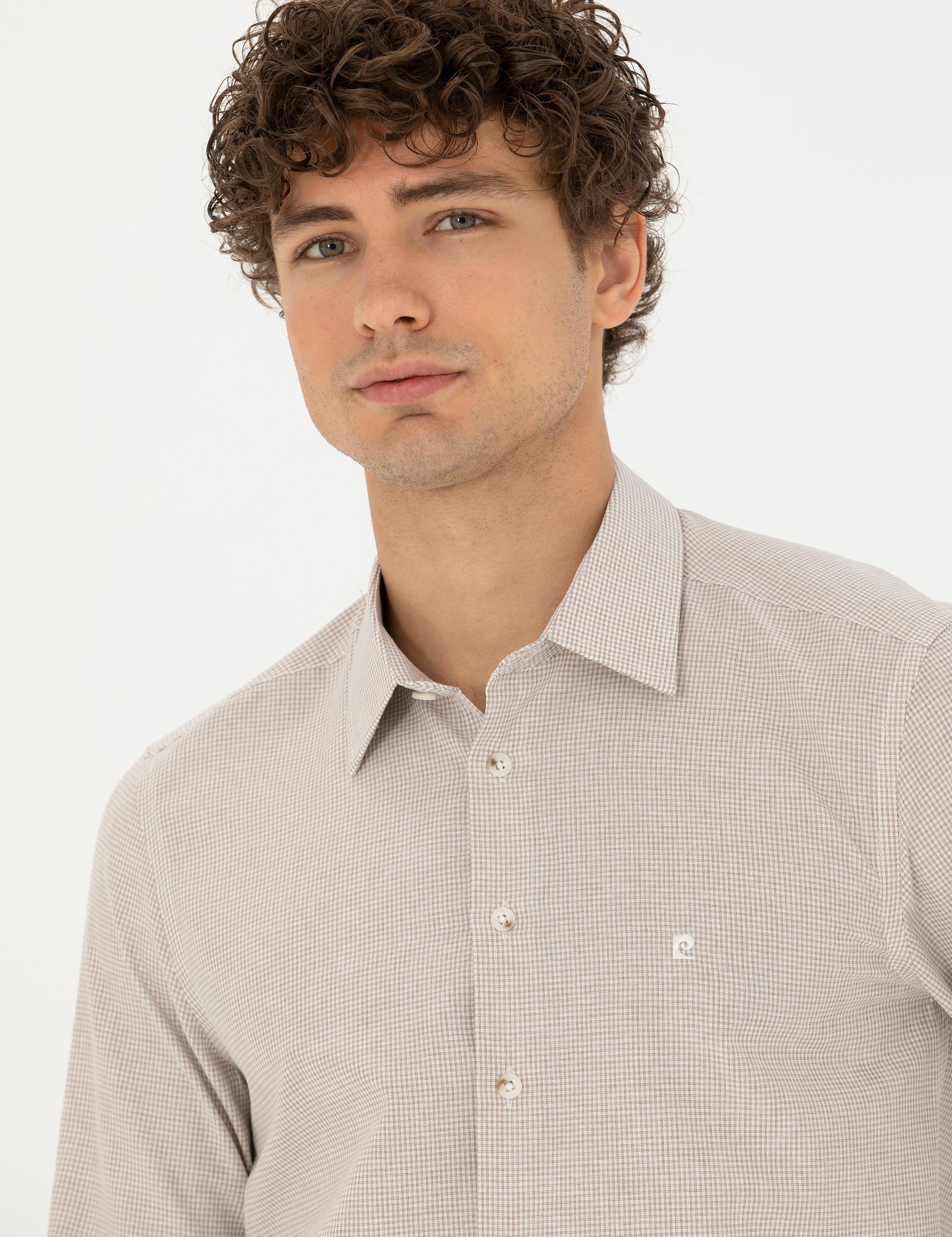 Bej Slim Fit Uzun Kollu Gömlek