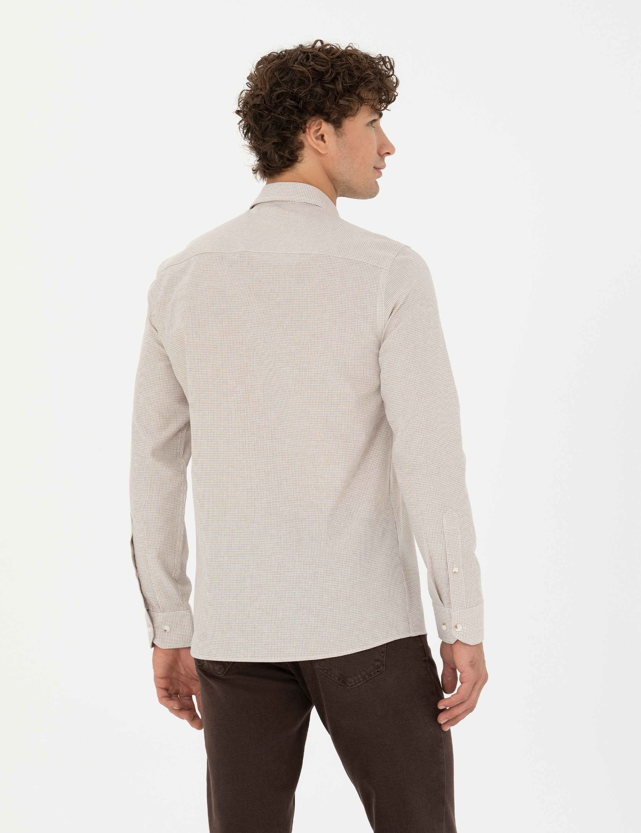 Bej Slim Fit Uzun Kollu Gömlek - Image 5