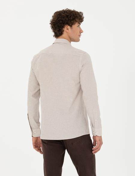 Bej Slim Fit Uzun Kollu Gömlek - 50277771006