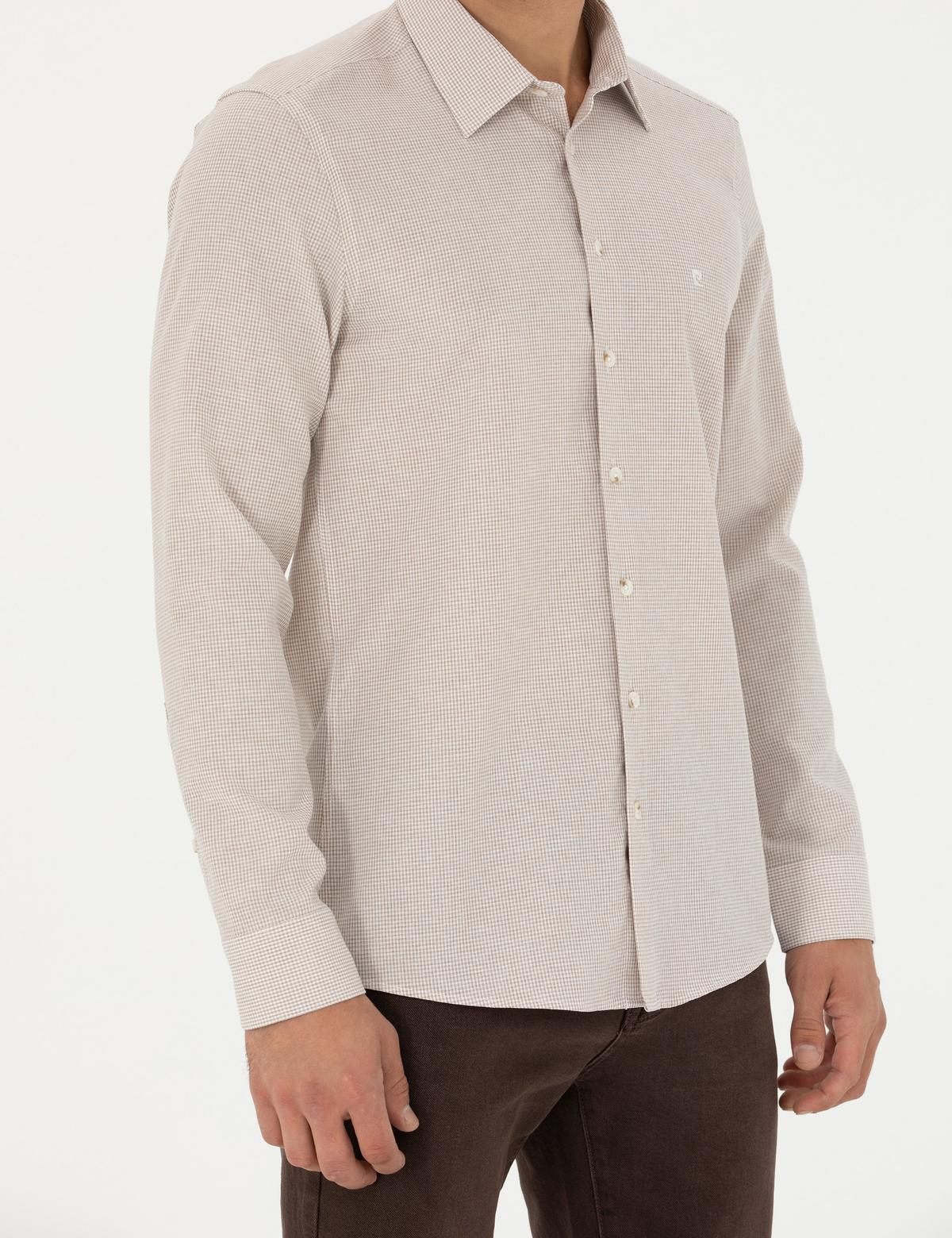 Bej Slim Fit Uzun Kollu Gömlek - 50277771006