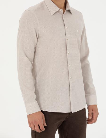 Bej Slim Fit Uzun Kollu Gömlek - 50277771006