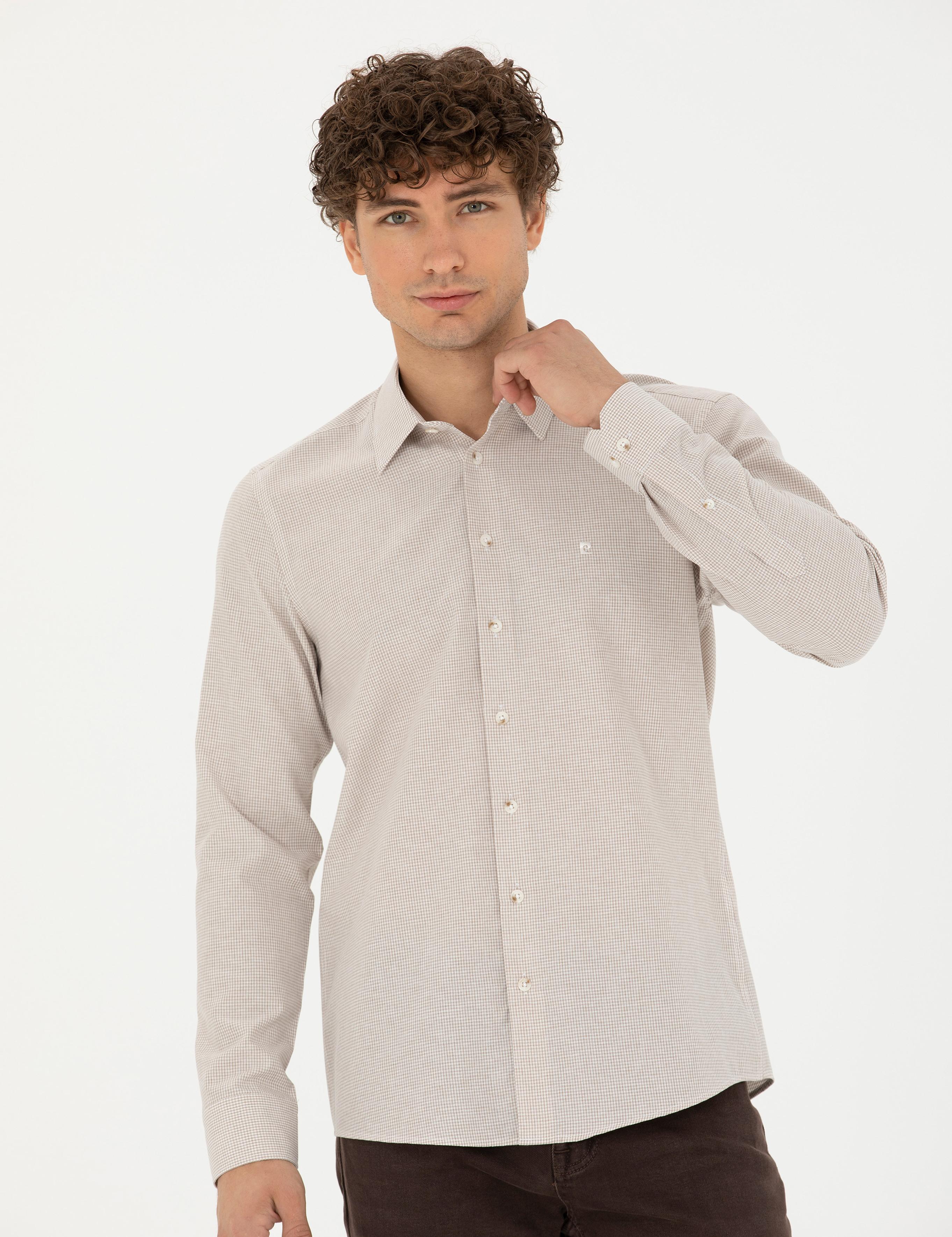 Bej Slim Fit Uzun Kollu Gömlek