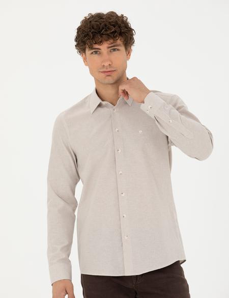 Bej Slim Fit Uzun Kollu Gömlek - 50277771006