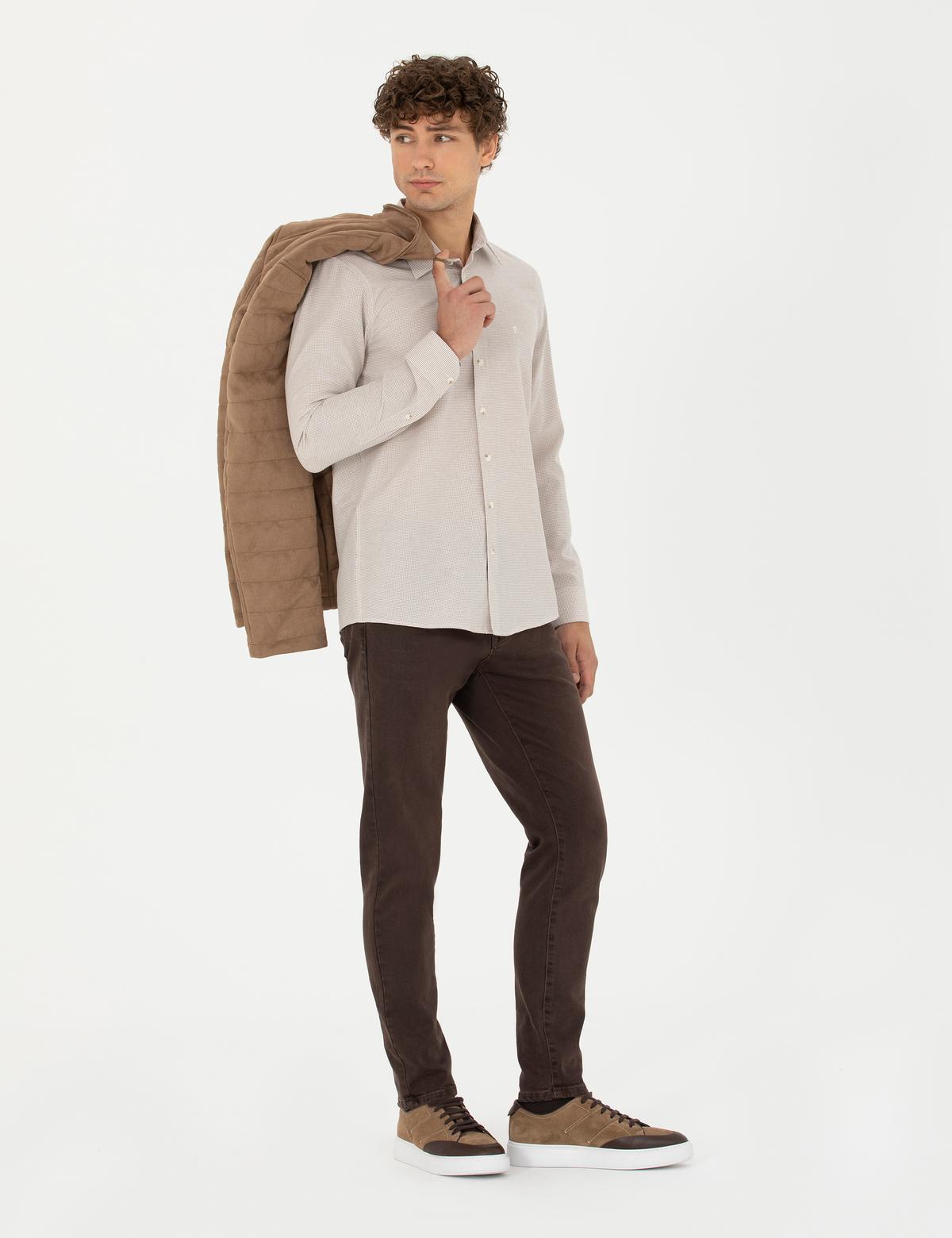 Bej Slim Fit Uzun Kollu Gömlek - 50277771006