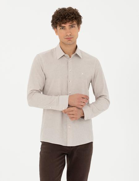 Bej Slim Fit Uzun Kollu Gömlek - 50277771006