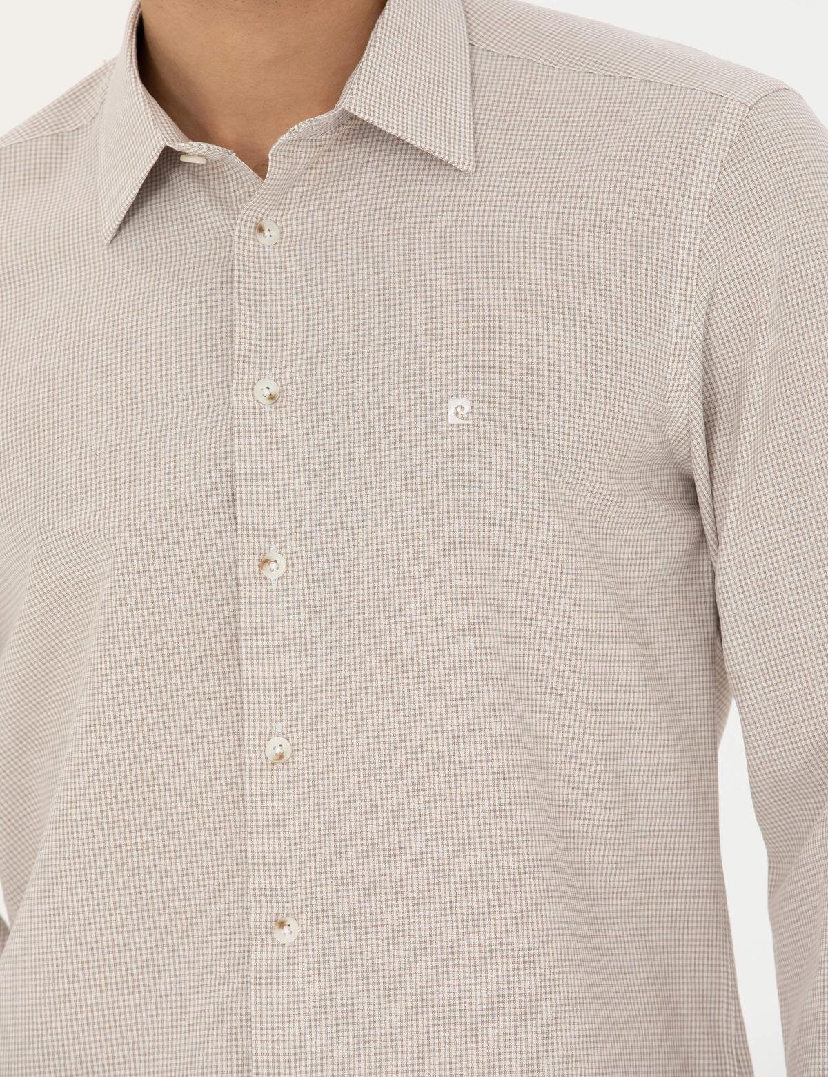 Bej Slim Fit Uzun Kollu Gömlek - 50277771006