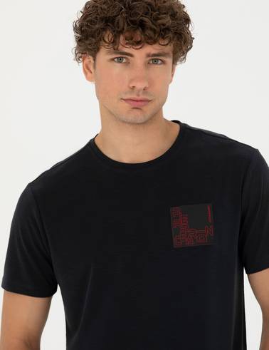 Siyah Slim Fit Bisiklet Yaka Tişört
