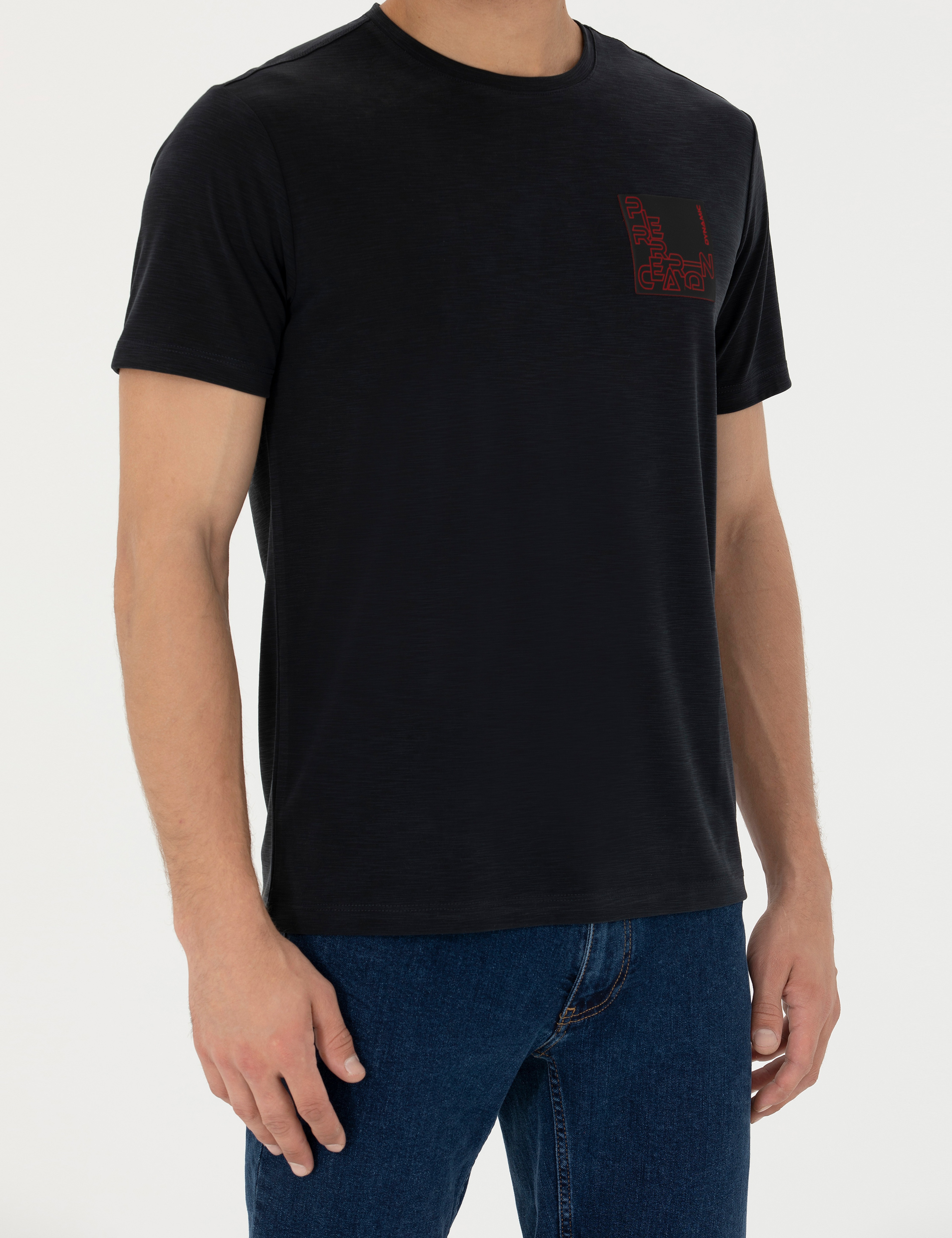Siyah Slim Fit Bisiklet Yaka Tişört - Image 6