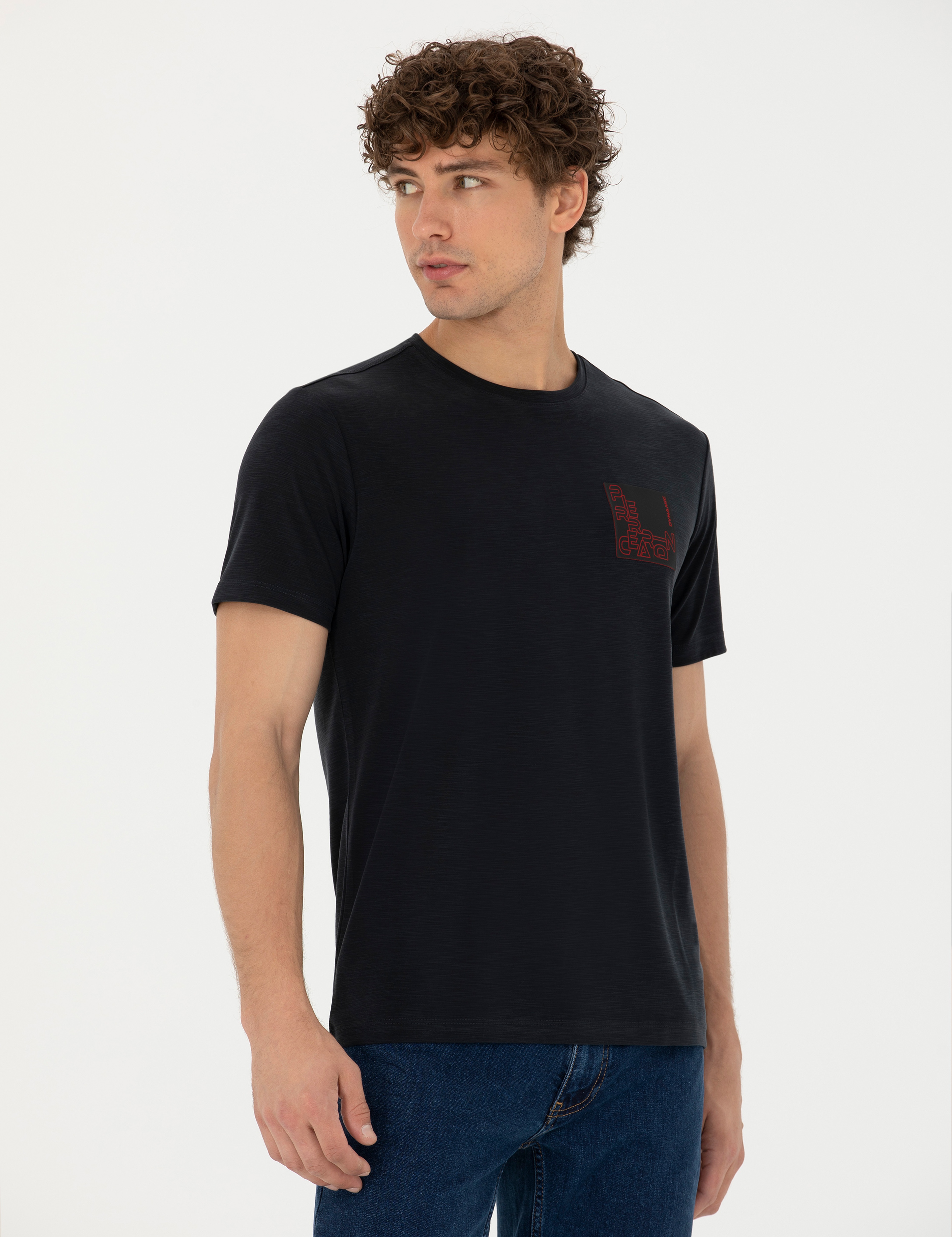 Siyah Slim Fit Bisiklet Yaka Tişört - Image 3
