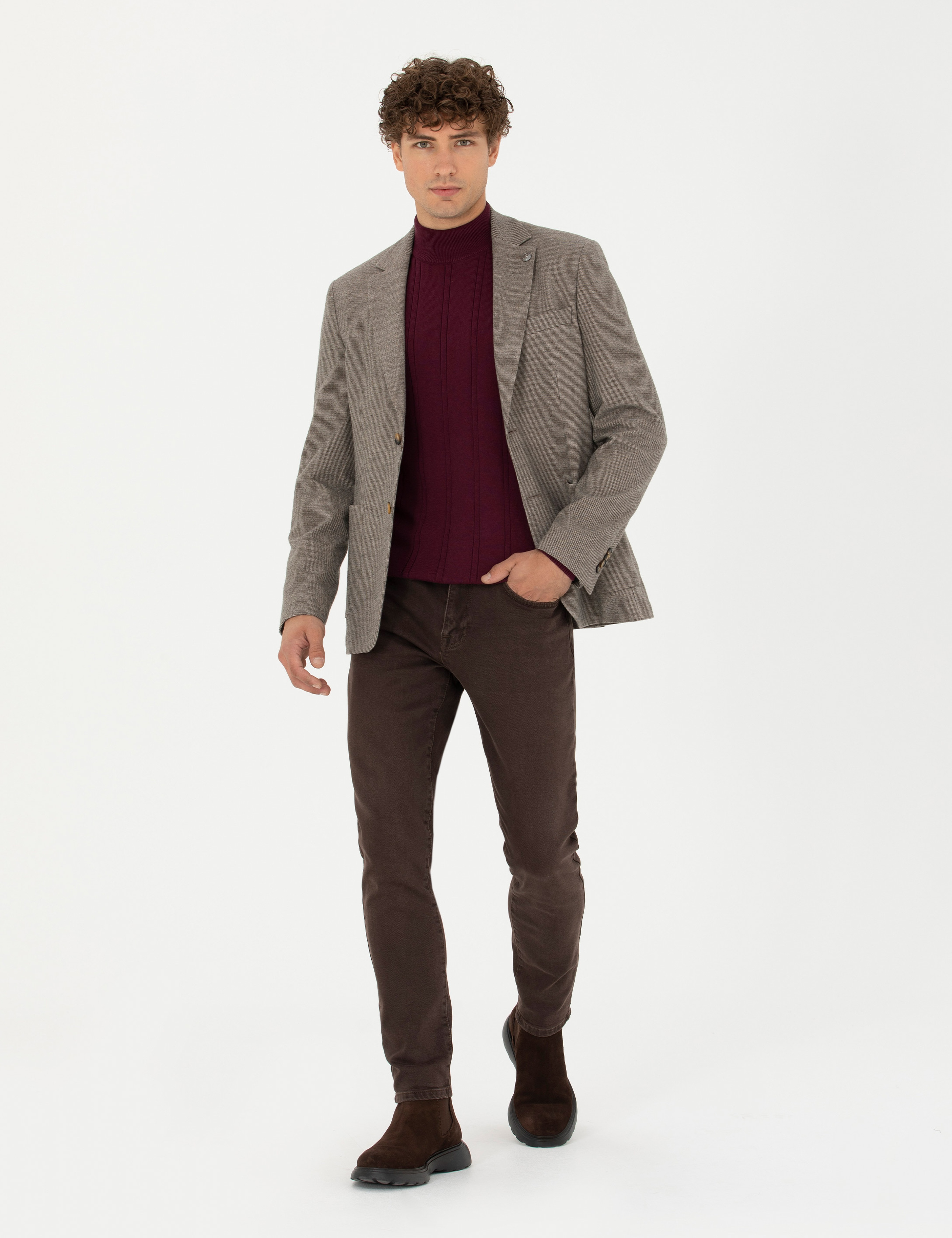 Bej Slim Fit Ceket