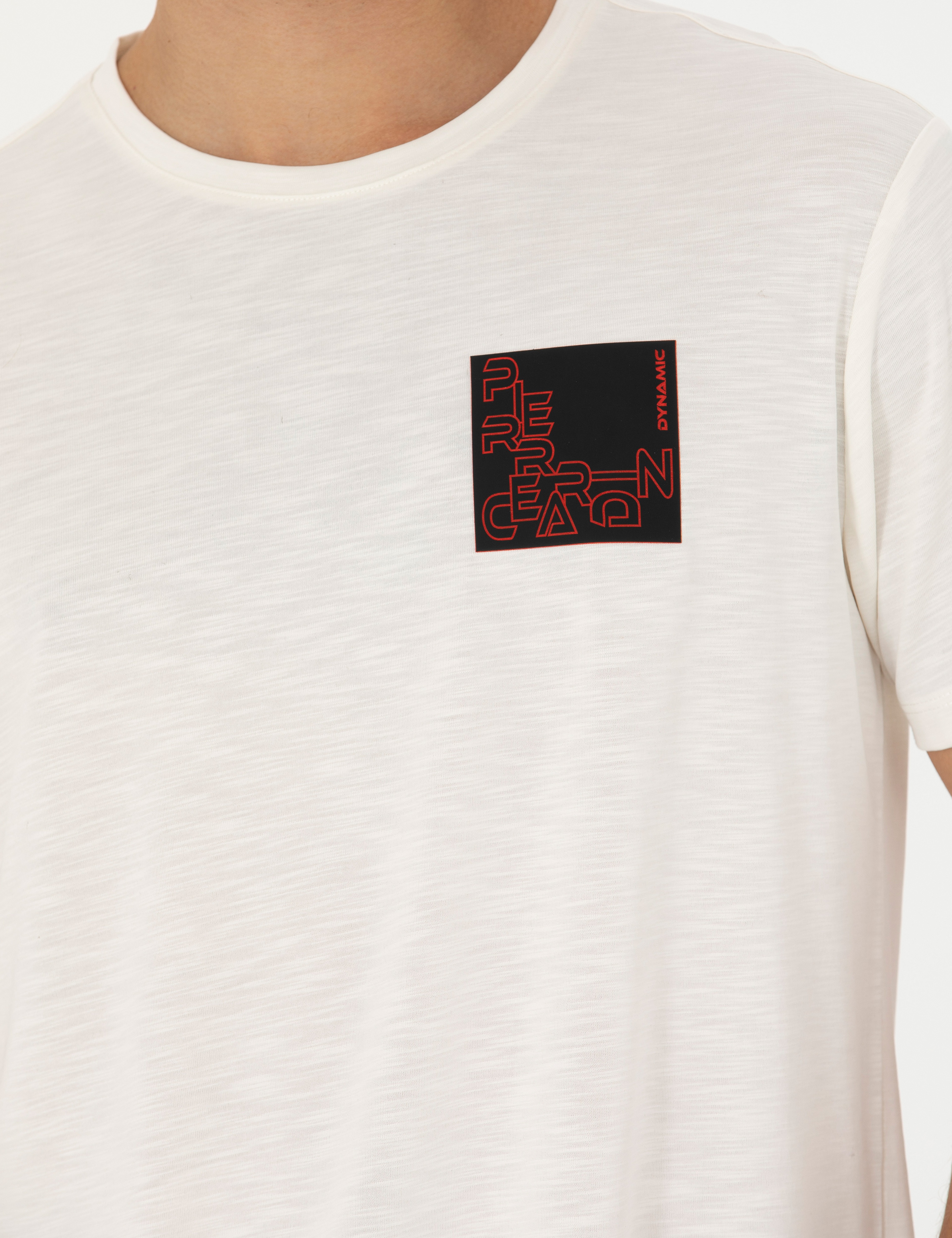 Ekru Slim Fit Bisiklet Yaka Tişört - Image 7