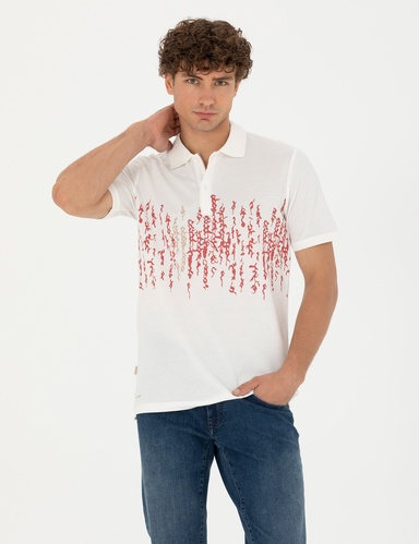 Ekru Slim Fit %100 Pamuk Düğmeli Polo Yaka Tişört
