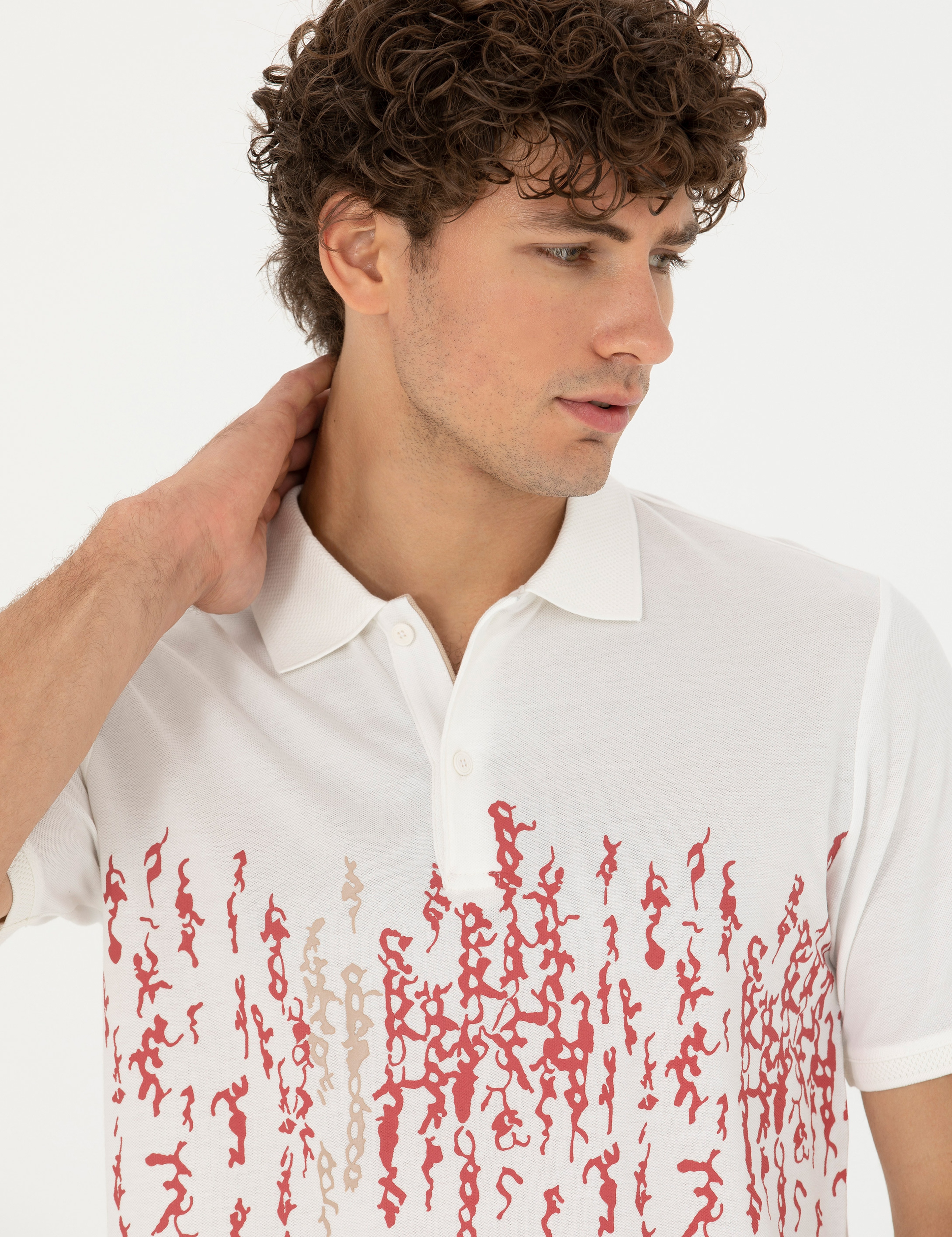 Ekru Slim Fit Polo Yaka Tişört - Image 2