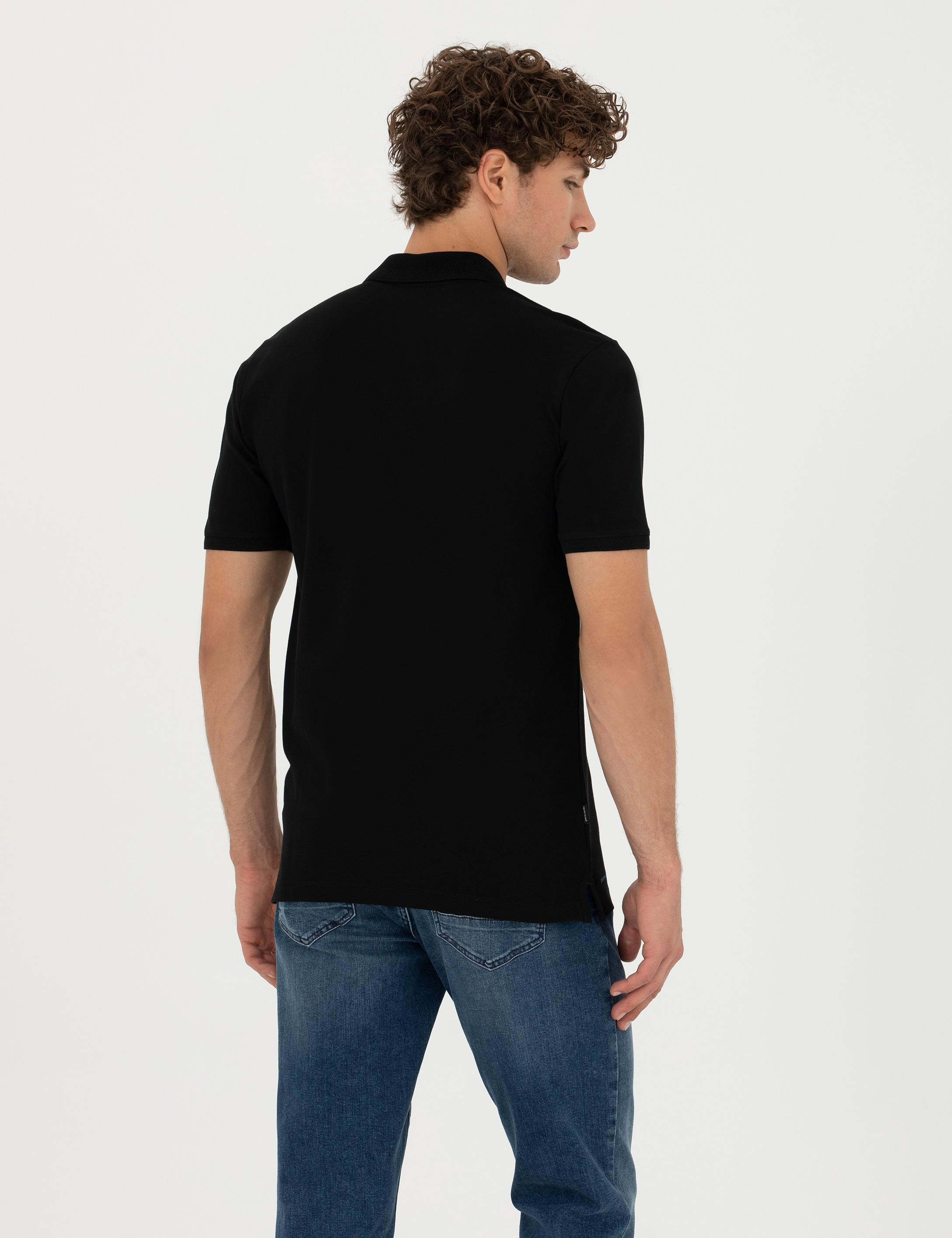Siyah Slim Fit Polo Yaka Tişört - Image 5