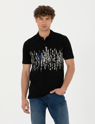 Siyah Slim Fit %100 Pamuk Düğmeli Polo Yaka Tişört