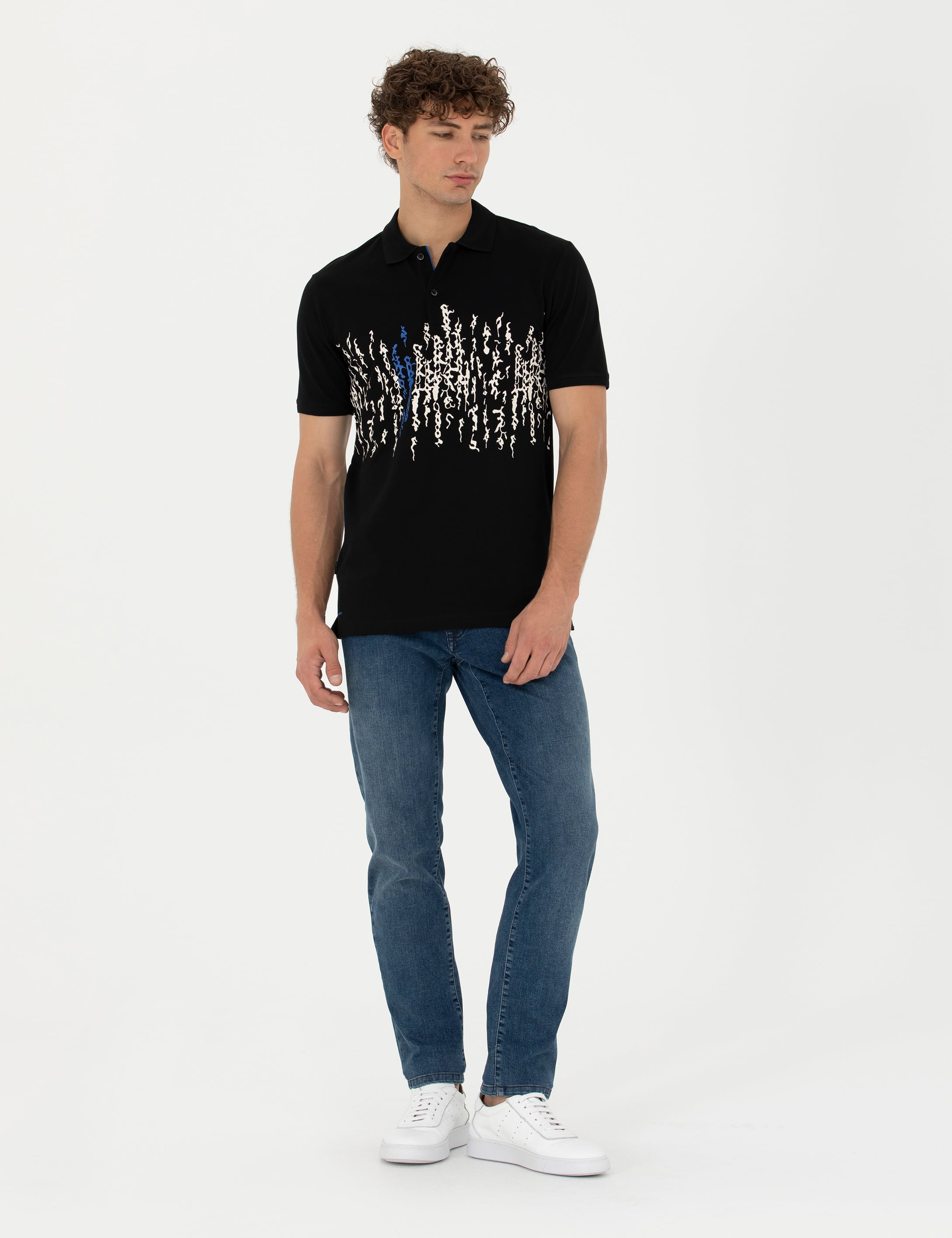Siyah Slim Fit Polo Yaka Tişört - Image 4