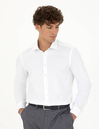 Beyaz Slim Fit Uzun Kollu Gömlek
