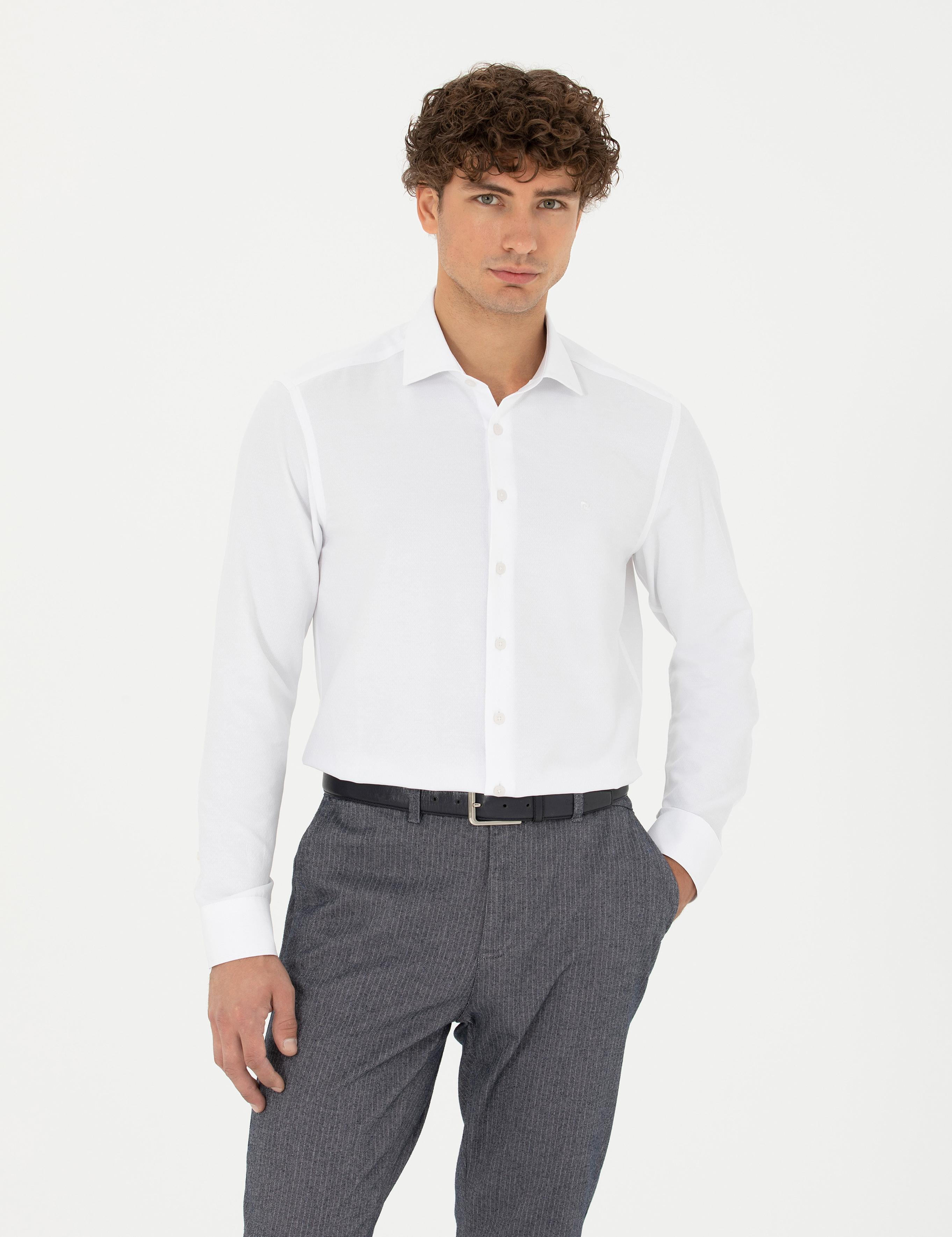 Beyaz Slim Fit Uzun Kollu Gömlek