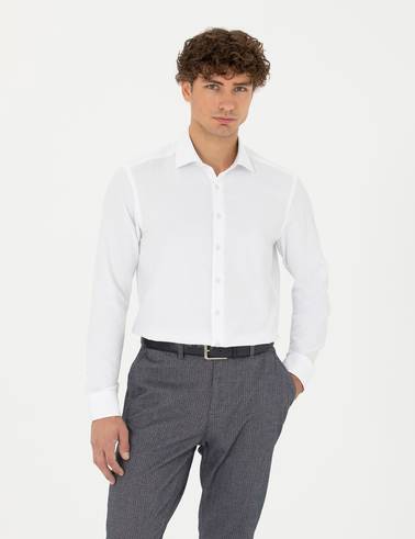 Beyaz Slim Fit Uzun Kollu Gömlek