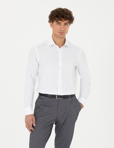 Beyaz Slim Fit Uzun Kollu Gömlek