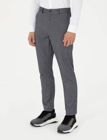Açık Lacivert Slim Fit Çizgili Kanvas Pantolon