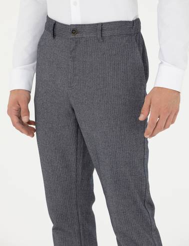 Açık Lacivert Slim Fit Çizgili Kanvas Pantolon