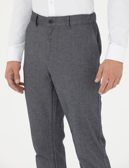 Açık Lacivert Slim Fit Çizgili Kanvas Pantolon - 50278468286