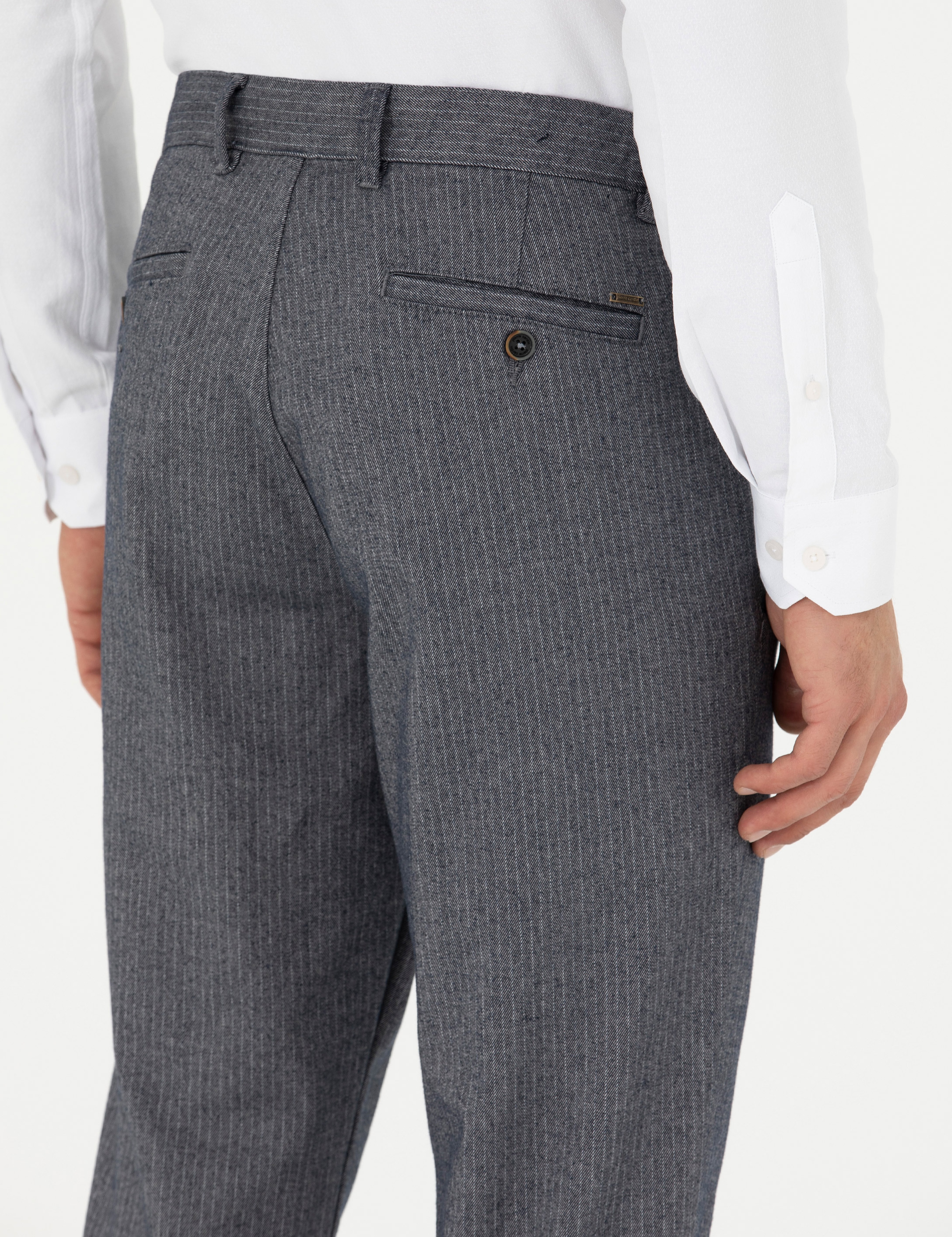 Açık Lacivert Slim Fit Çizgili Kanvas Pantolon - Image 7