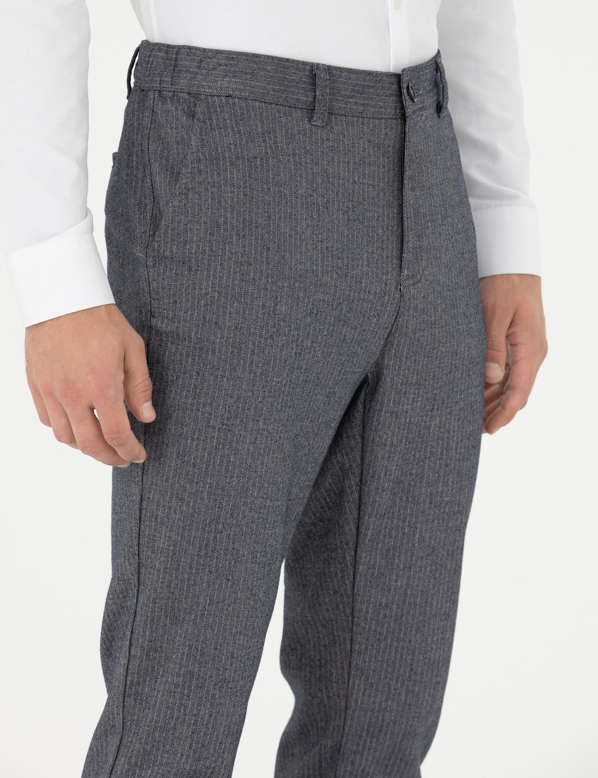 Açık Lacivert Slim Fit Çizgili Kanvas Pantolon - 50278468286