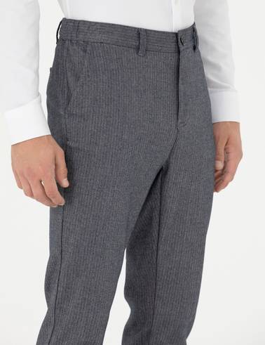 Açık Lacivert Slim Fit Çizgili Kanvas Pantolon