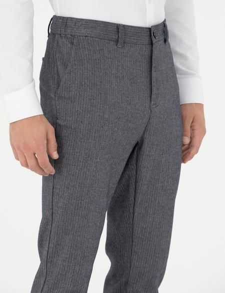 Açık Lacivert Slim Fit Çizgili Kanvas Pantolon - 50278468286
