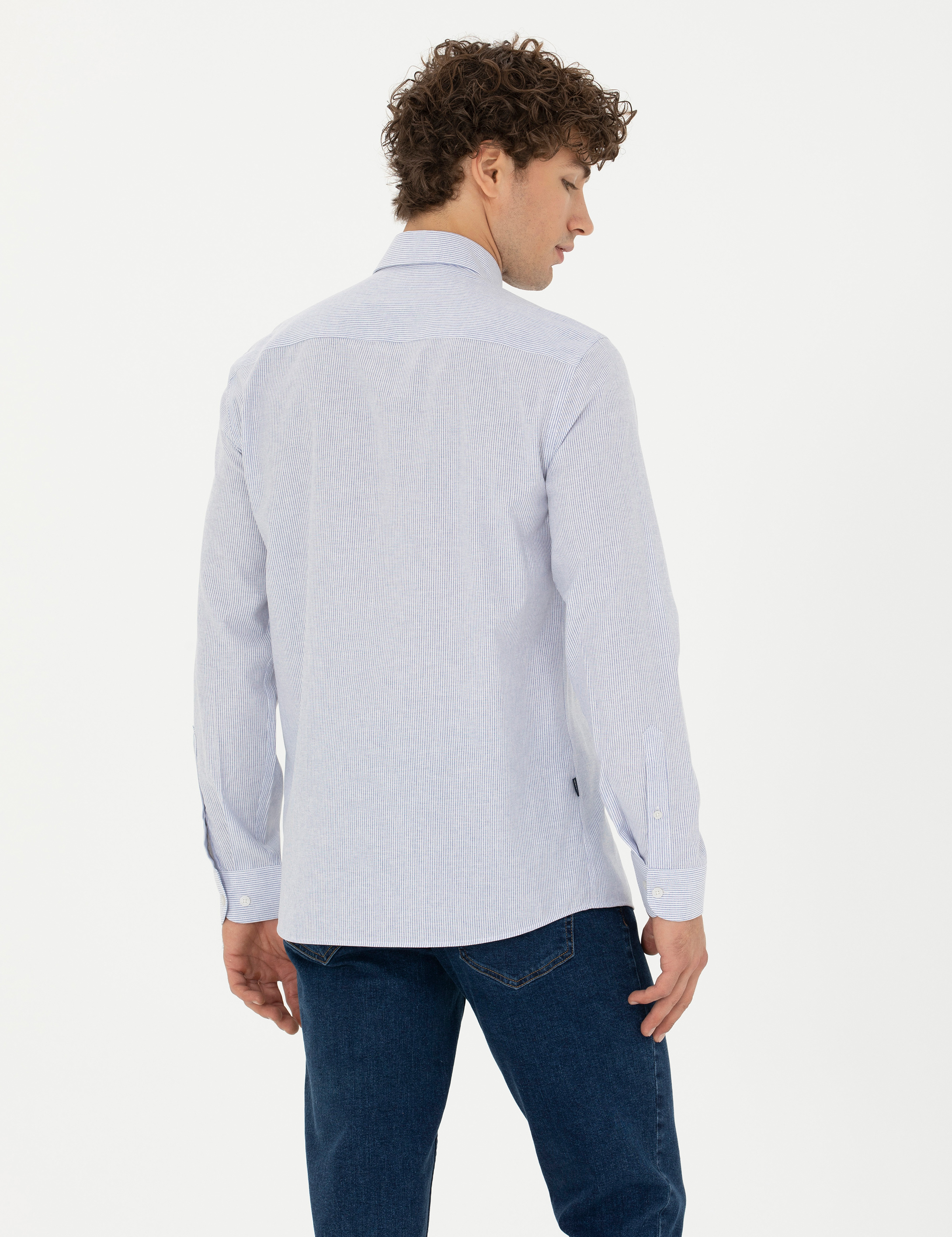 Mavi Slim Fit Uzun Kollu Gömlek - Image 5