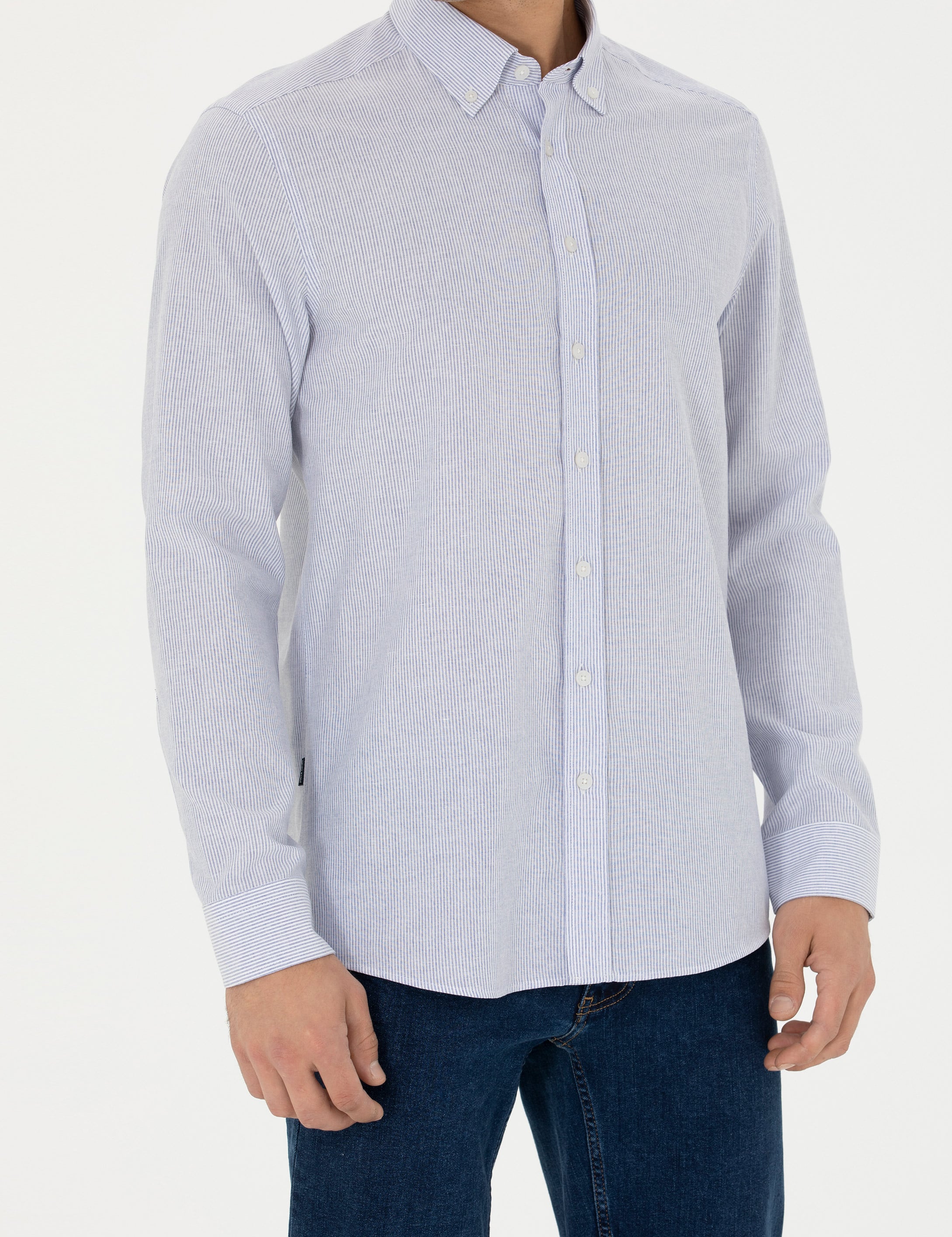 Mavi Slim Fit Uzun Kollu Gömlek - Image 6