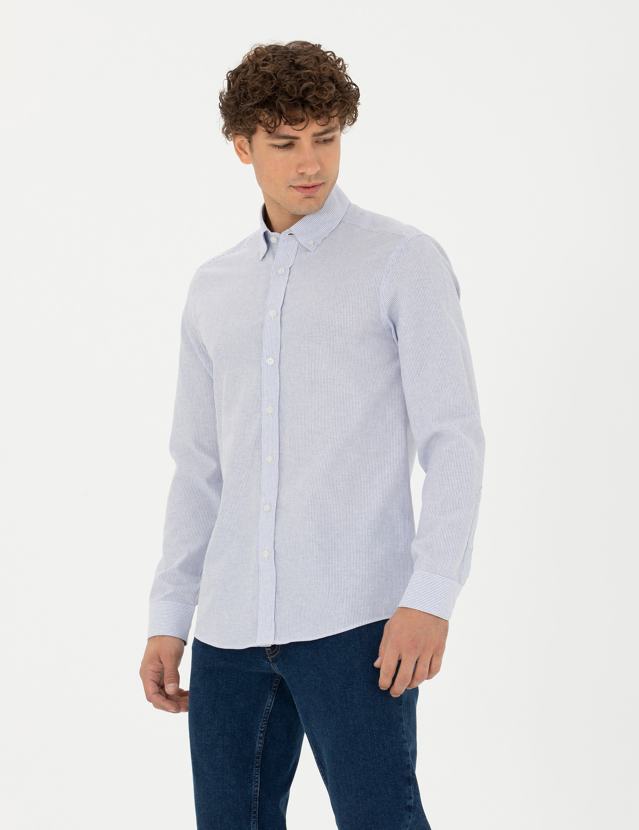 Mavi Slim Fit Uzun Kollu Gömlek - Image 3