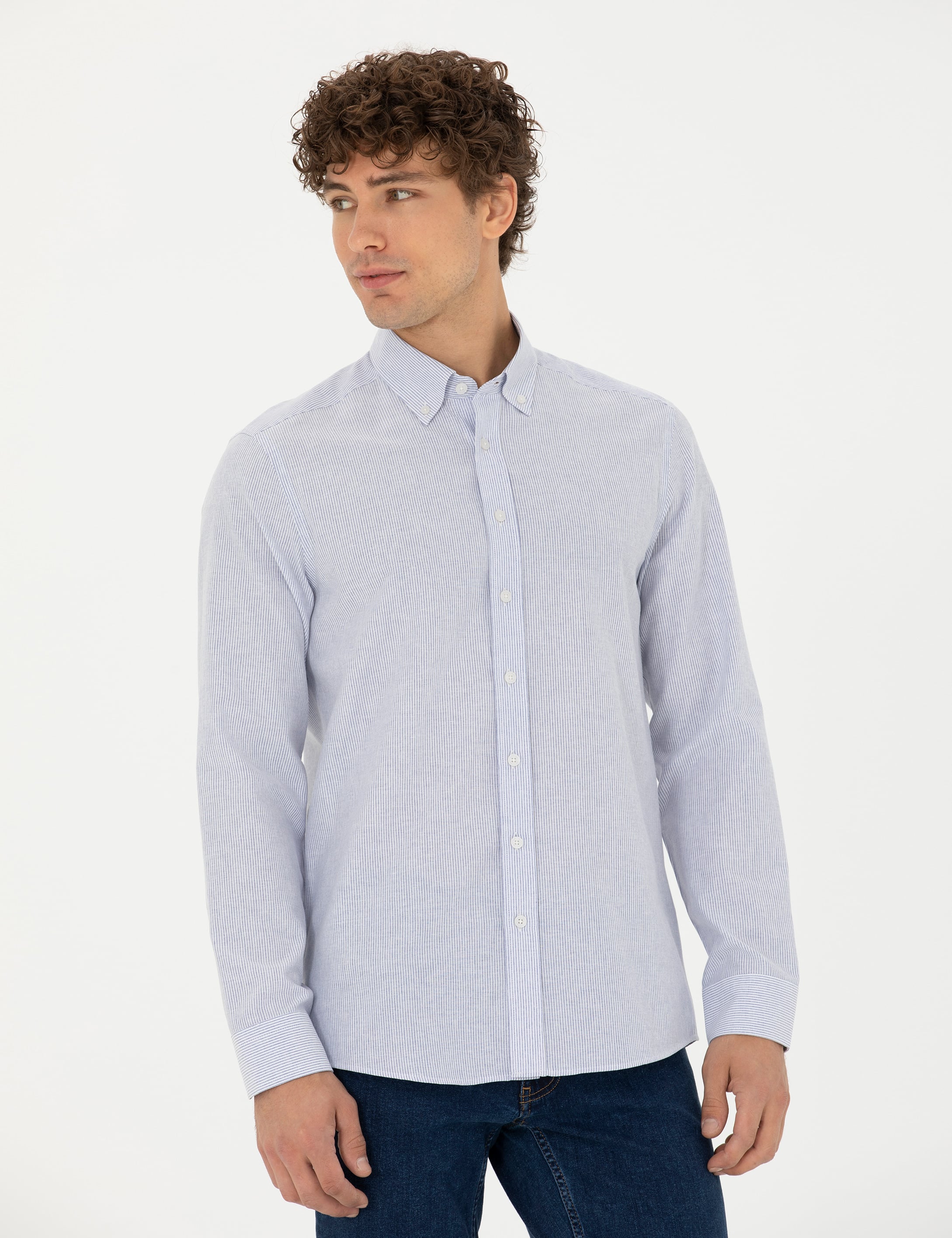 Mavi Slim Fit Uzun Kollu Gömlek