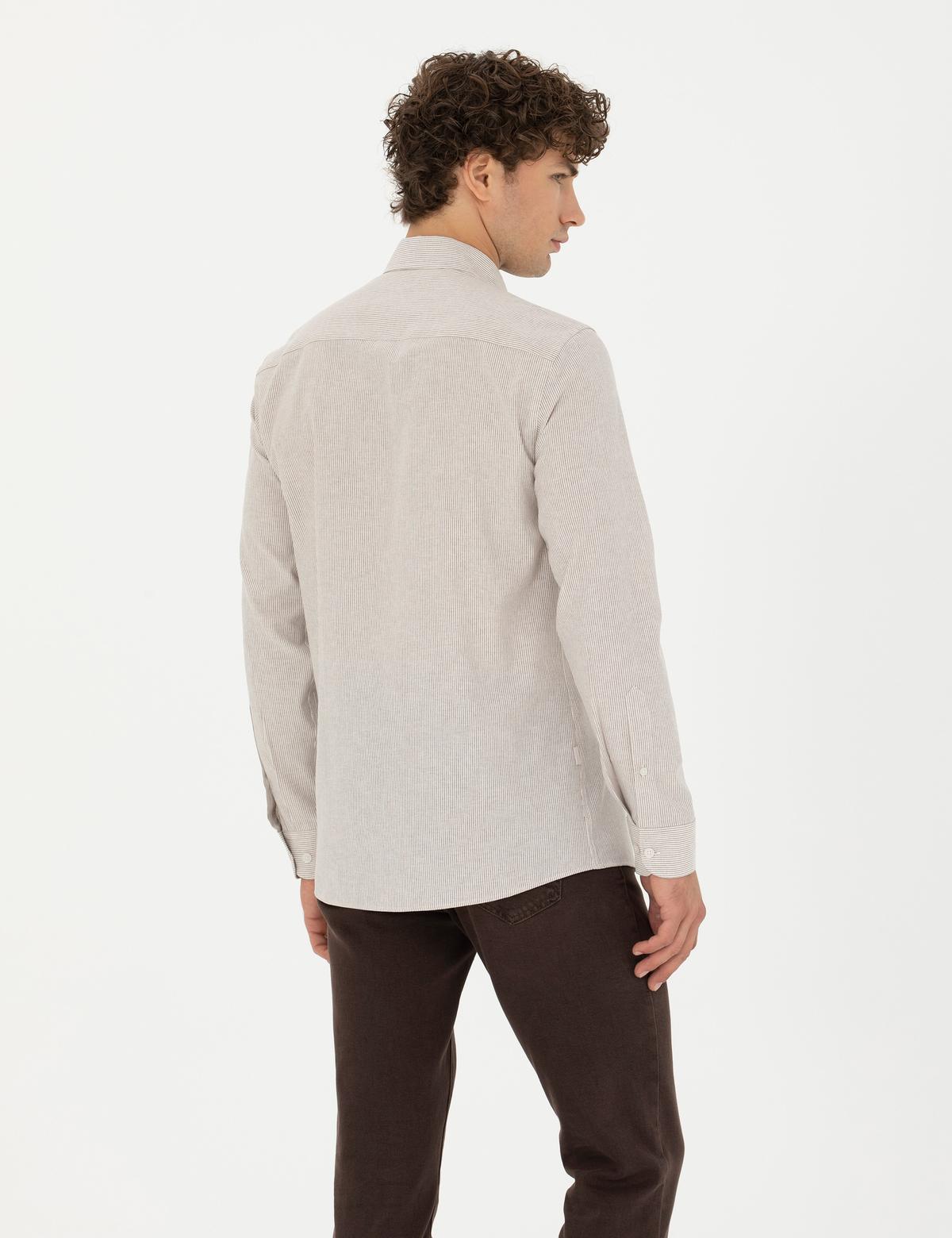 Bej Slim Fit Uzun Kollu Gömlek - 50277750014