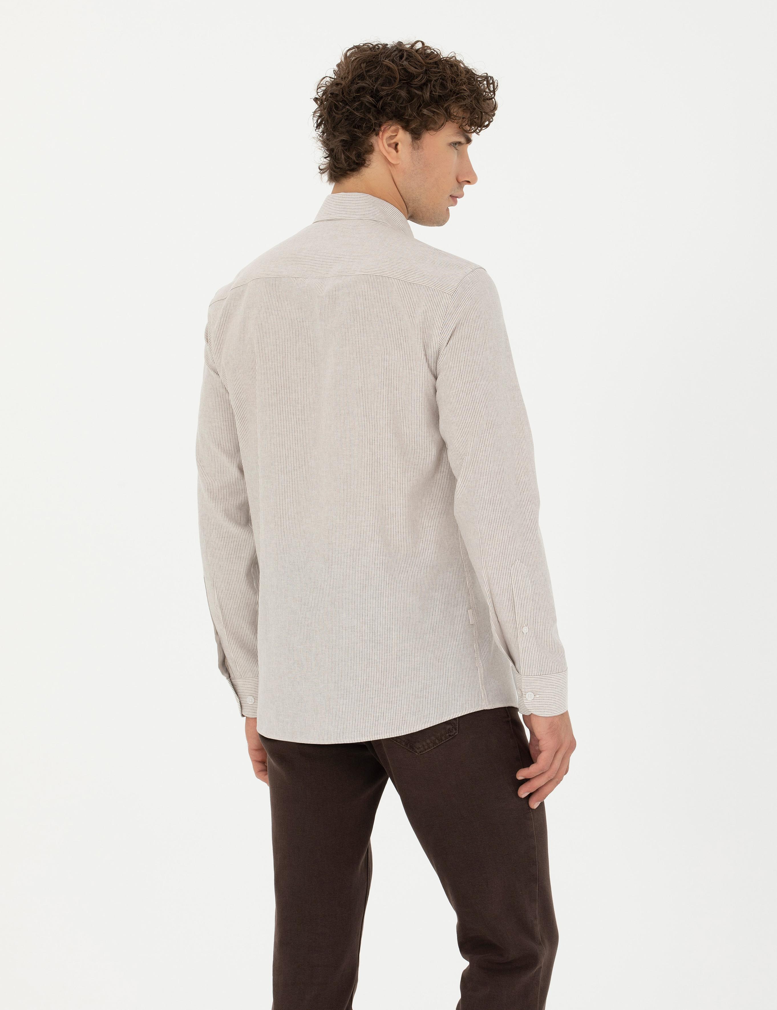 Bej Slim Fit Uzun Kollu Gömlek