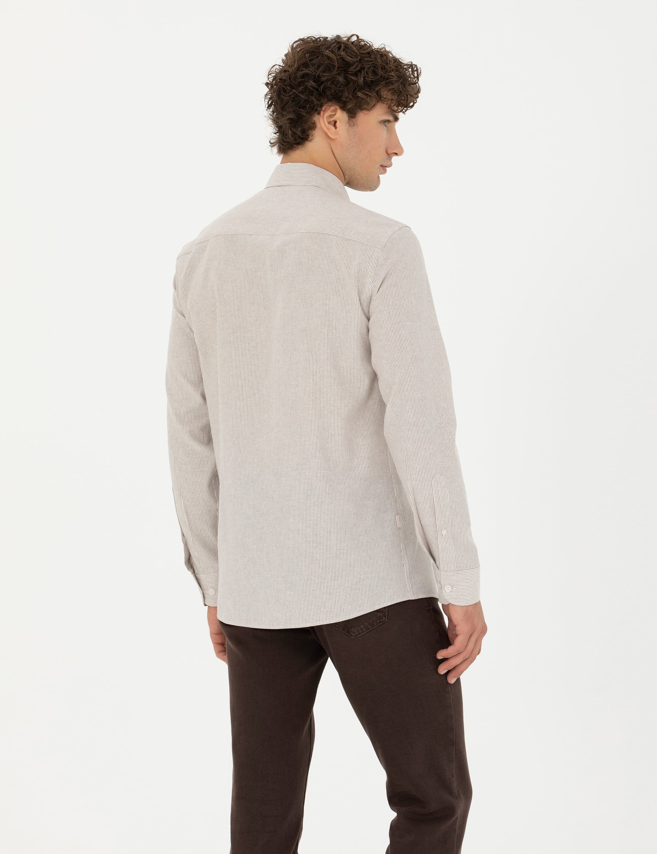 Bej Slim Fit Uzun Kollu Gömlek - Image 5